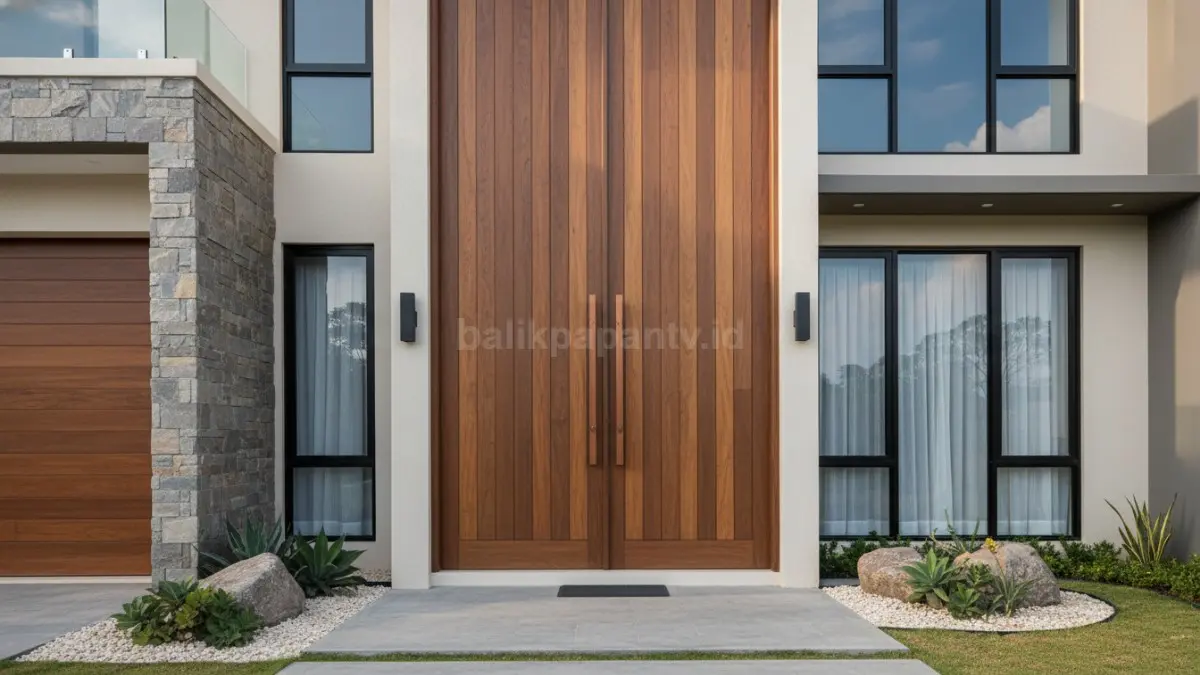 Panel vertikal pada pintu tinggi menciptakan tampilan modern, proporsional, dan timeless. (BTV/Ai)