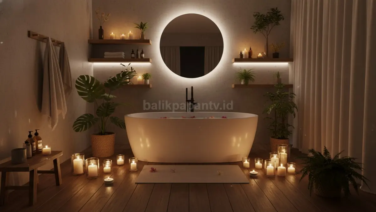 Pencahayaan hangat menciptakan suasana kamar mandi yang nyaman, tenang, dan menenangkan. (BTV/Ai)
