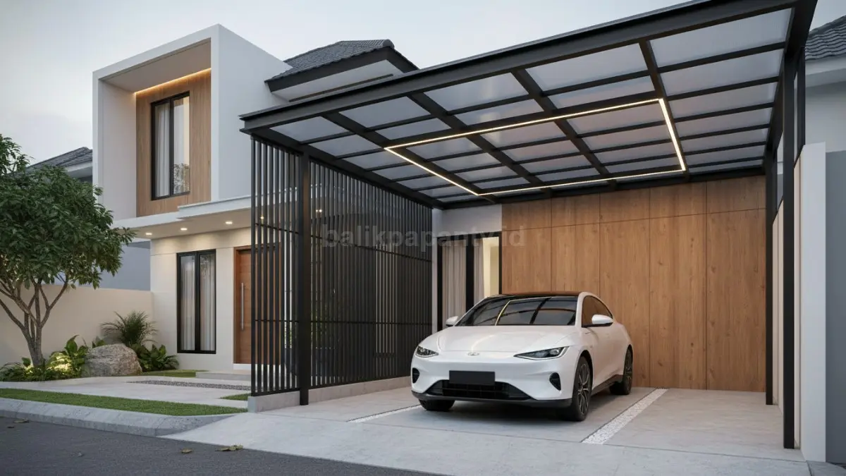Perpaduan material menghadirkan tampilan carport yang dinamis, seimbang, dan tetap harmonis. (BTV/Ai)
