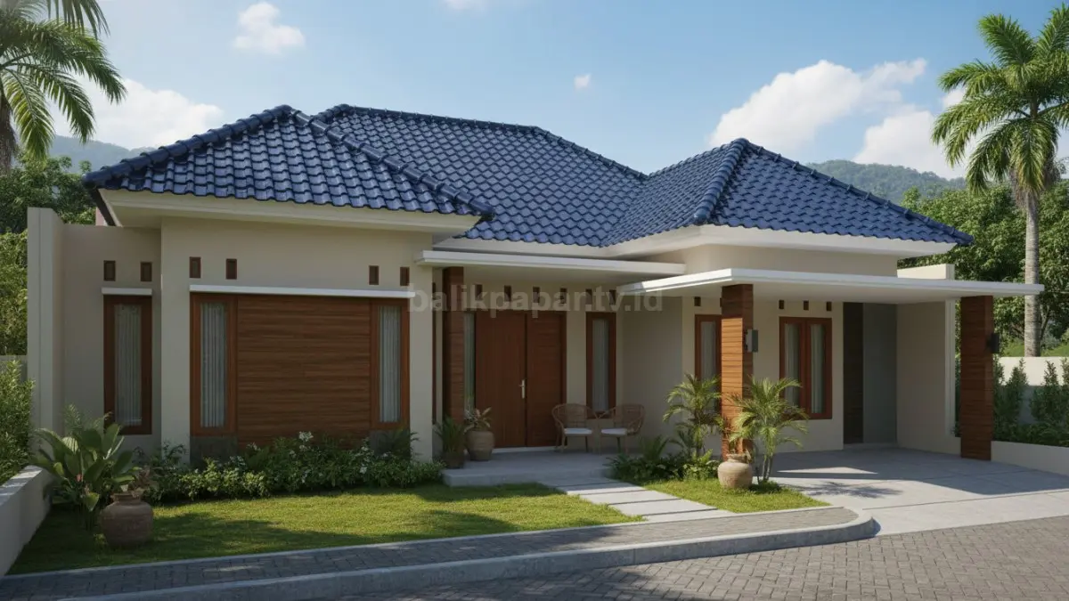 Rumah kontemporer beratap genteng keramik premium menghadirkan tampilan eksklusif, tahan cuaca, dan minim perawatan. (BTV/Ai)
