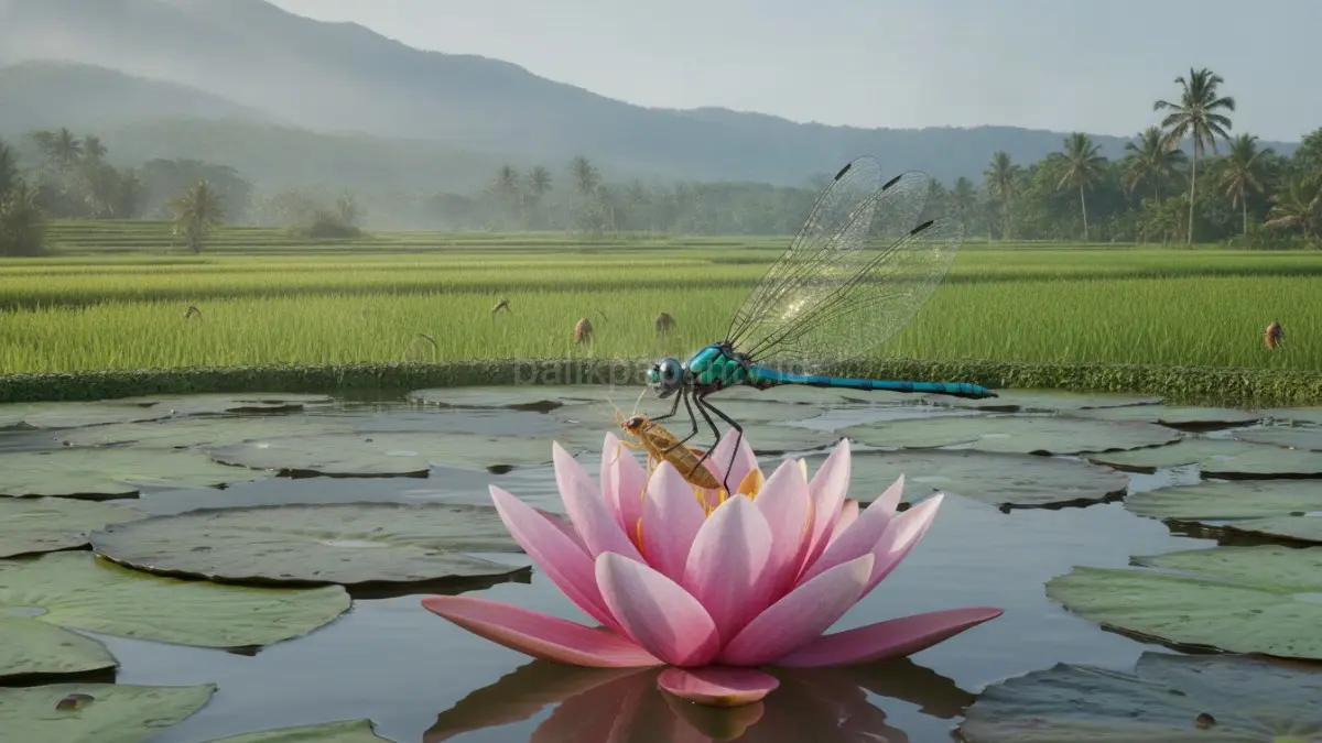 Capung membantu mengendalikan serangga terbang pengganggu dan menjadi indikator lingkungan kebun yang sehat.(BTV/AI) 