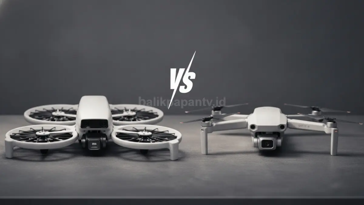 DJI Flip dan DJI Lito X1 berdampingan menampilkan perbedaan konsep drone praktis dan drone sinematik modern. (BTV/Ai)