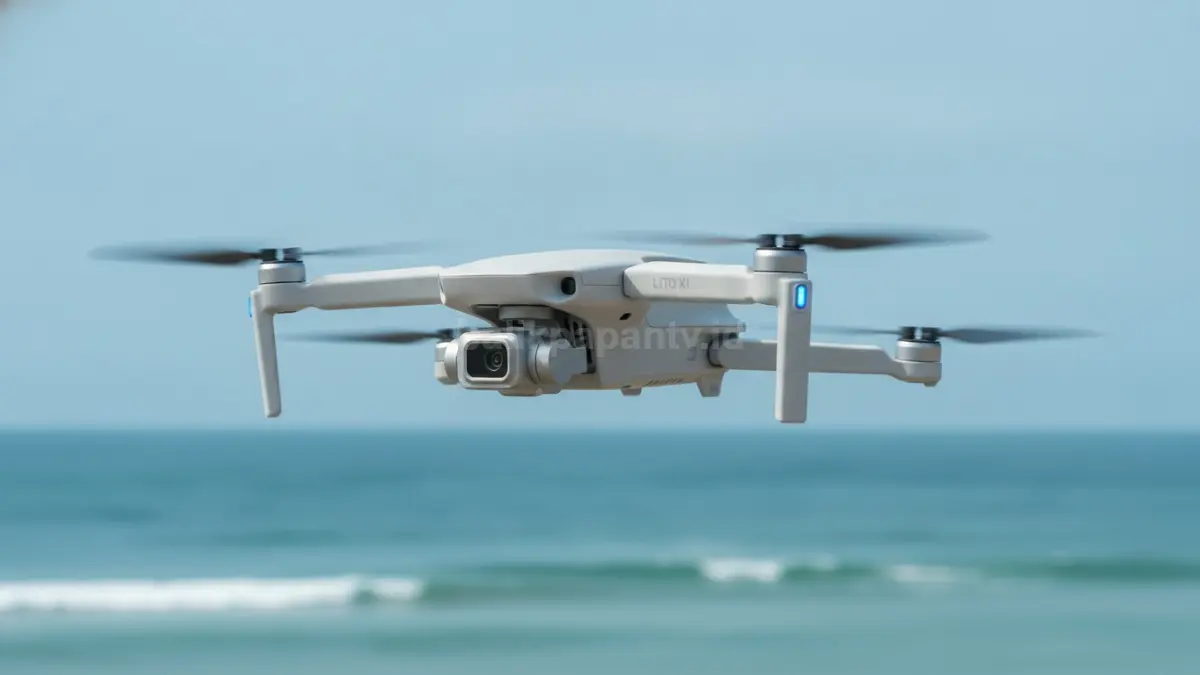DJI Lito X1 terbang di udara menampilkan desain ringan, kamera 4K, dan fitur pintar untuk kreator konten modern. (BTV/Ai)