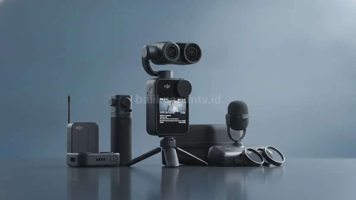 DJI Osmo Pocket 4 Creator Combo dengan aksesori lengkap untuk kebutuhan vlogging dan produksi konten modern. (BTV/Ai)