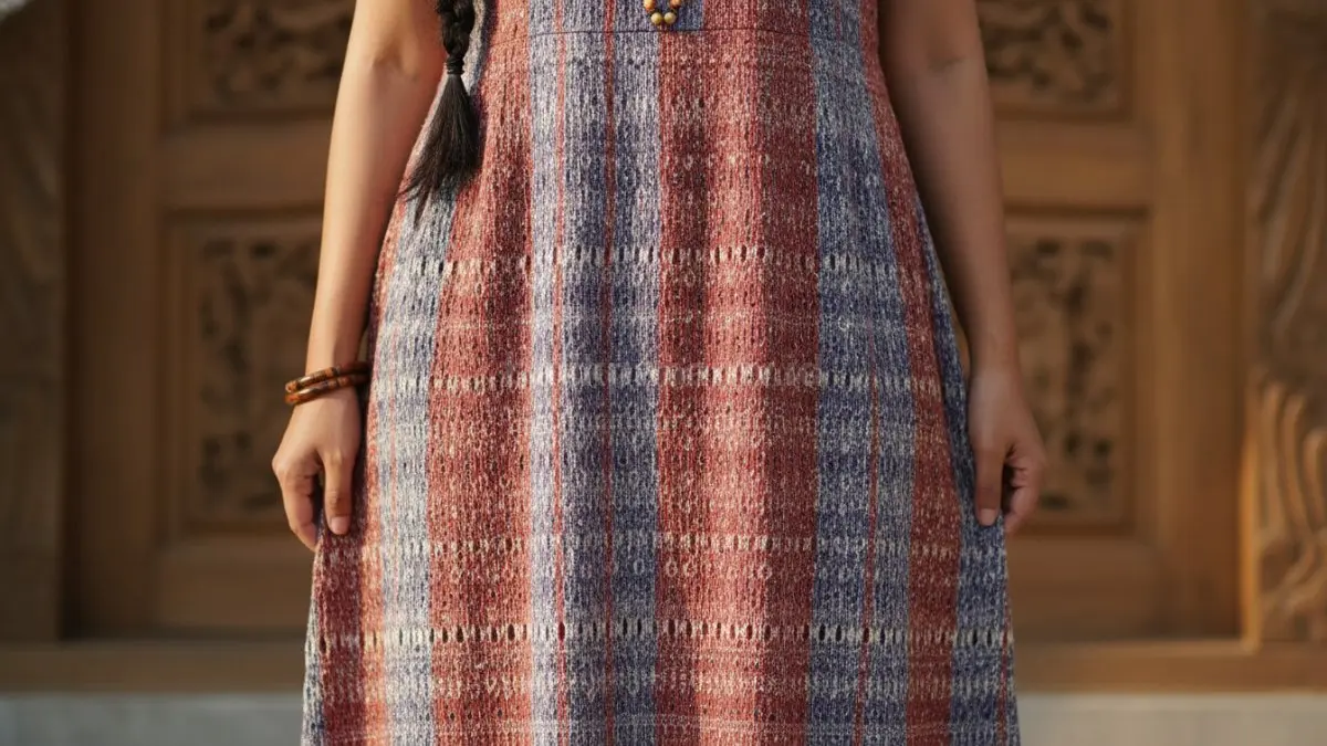 Dress bertekstur unik menghadirkan karakter kuat dan tampilan menarik tanpa banyak ornamen tambahan. (BTV/AI)
