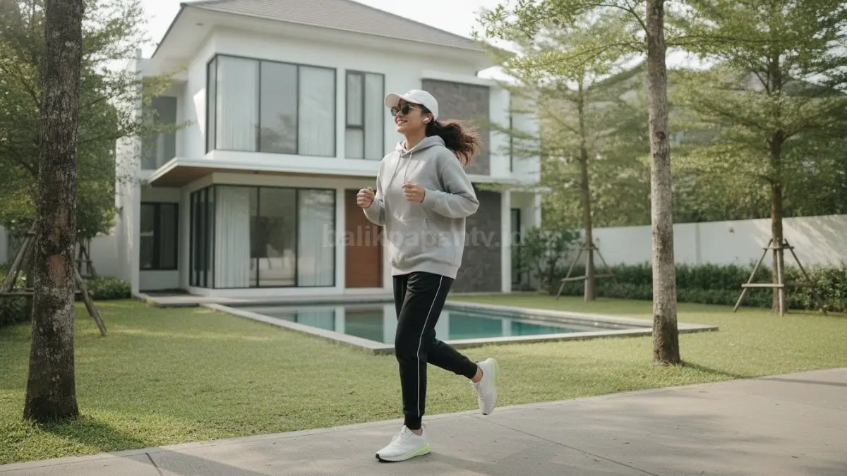 Fashion jogging Gen Z dengan outfit nyaman dan tampilan kasual untuk aktivitas luar ruang.
