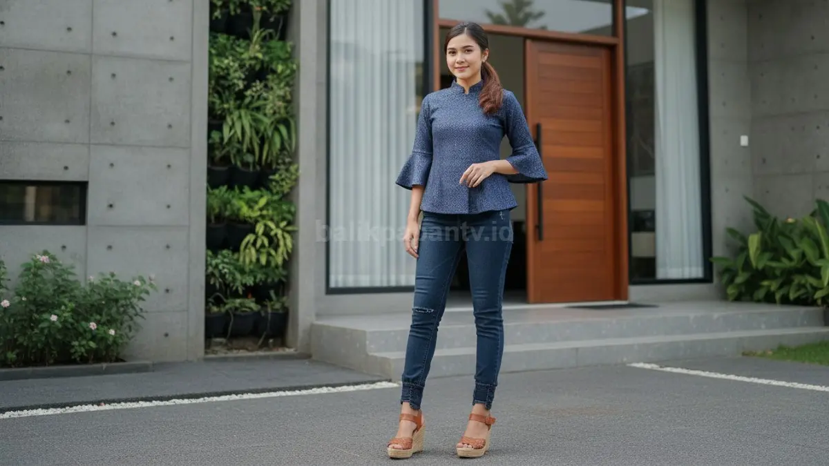 Gaya kebaya modern dipadukan jeans untuk tampilan santai dan tetap rapi.
