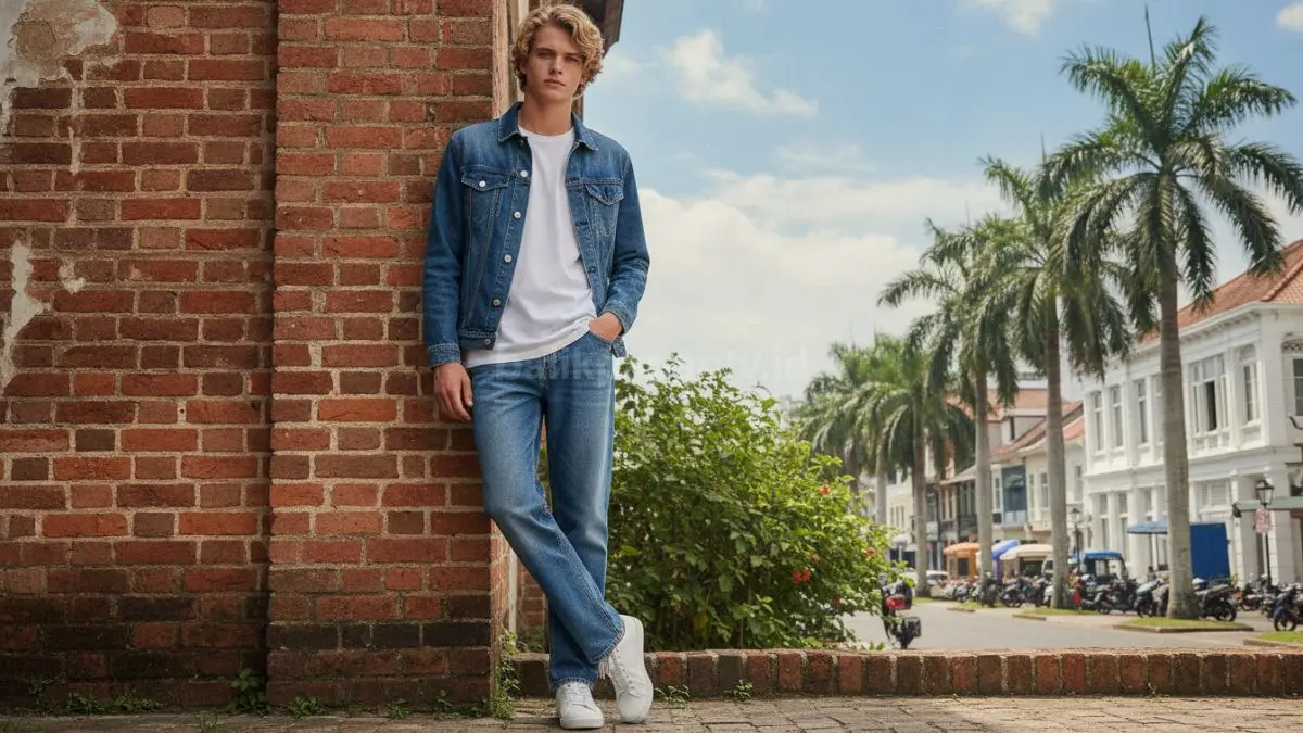 Jeans biru dan sneakers putih menghadirkan gaya klasik, bersih, modern, serta mudah dipadukan.  (BTV/AI)
