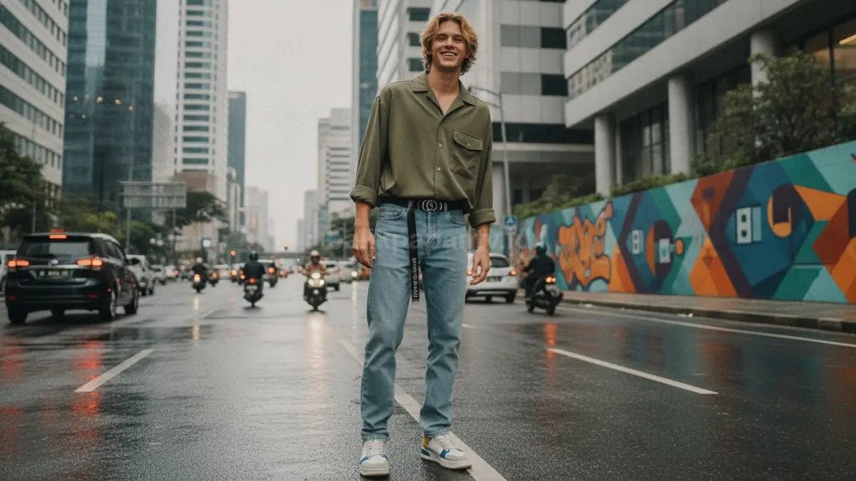 Kemeja oversized dan celana straight leg menghadirkan tampilan rapi, nyaman, fleksibel untuk berbagai aktivitas harian.  (BTV/AI)
