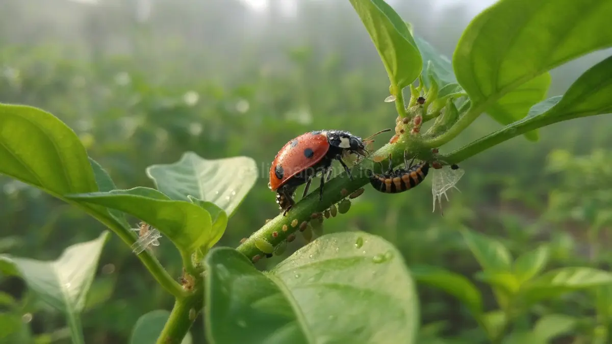 Kepik atau ladybug efektif memangsa kutu daun dan membantu menjaga keseimbangan ekosistem kebun secara alami.(BTV/AI) 