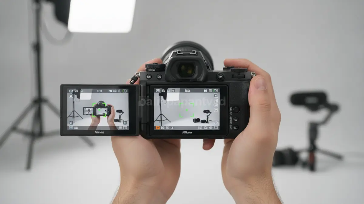 Layar flip-out besar Nikon ZR memudahkan proses perekaman video mandiri. (BTV/Ai)