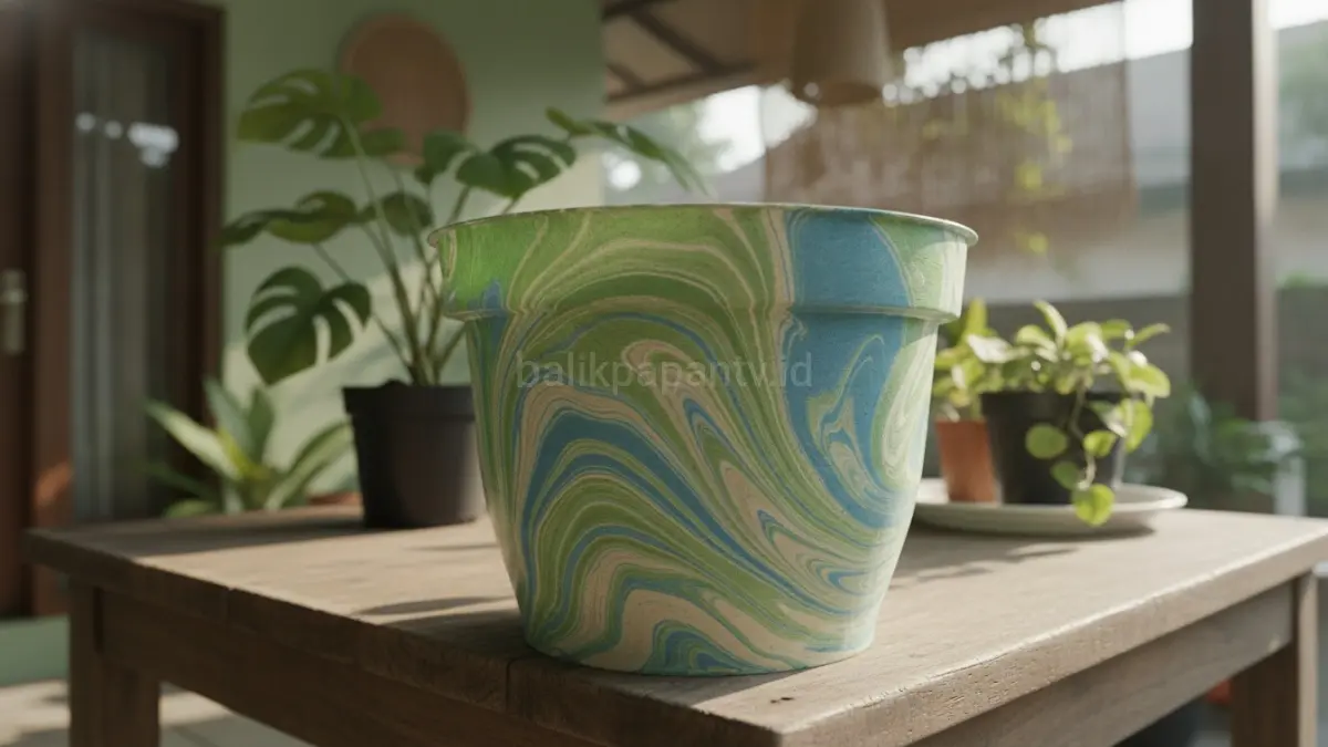 Marbling pada pot tanaman bekas menghadirkan tampilan lebih menarik dan memberi sentuhan dekoratif yang unik.(BTV/AI) 