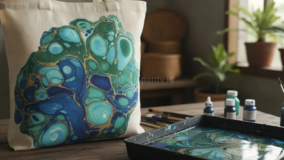 Marbling pada tote bag menghasilkan pola unik yang membuat setiap produk memiliki karakter dan nilai jual tersendiri.(BTV/AI) 