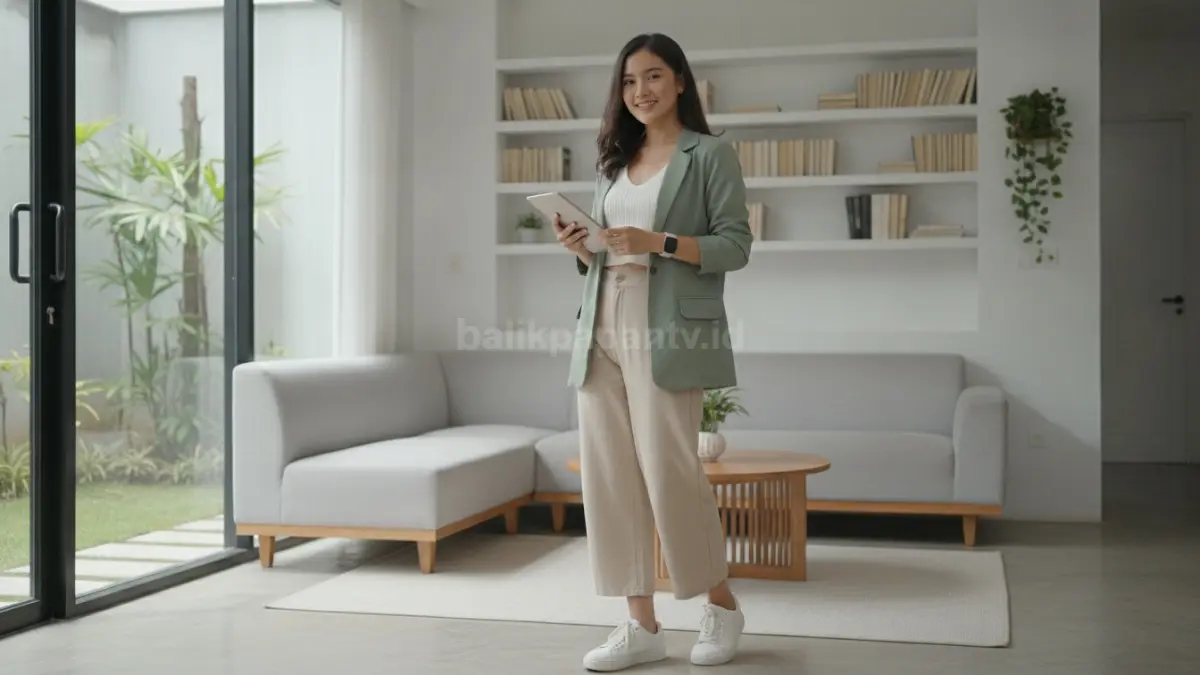 Pekerja muda mengenakan fashion kerja ala Gen Z dengan perpaduan blazer dan busana kasual modern.
