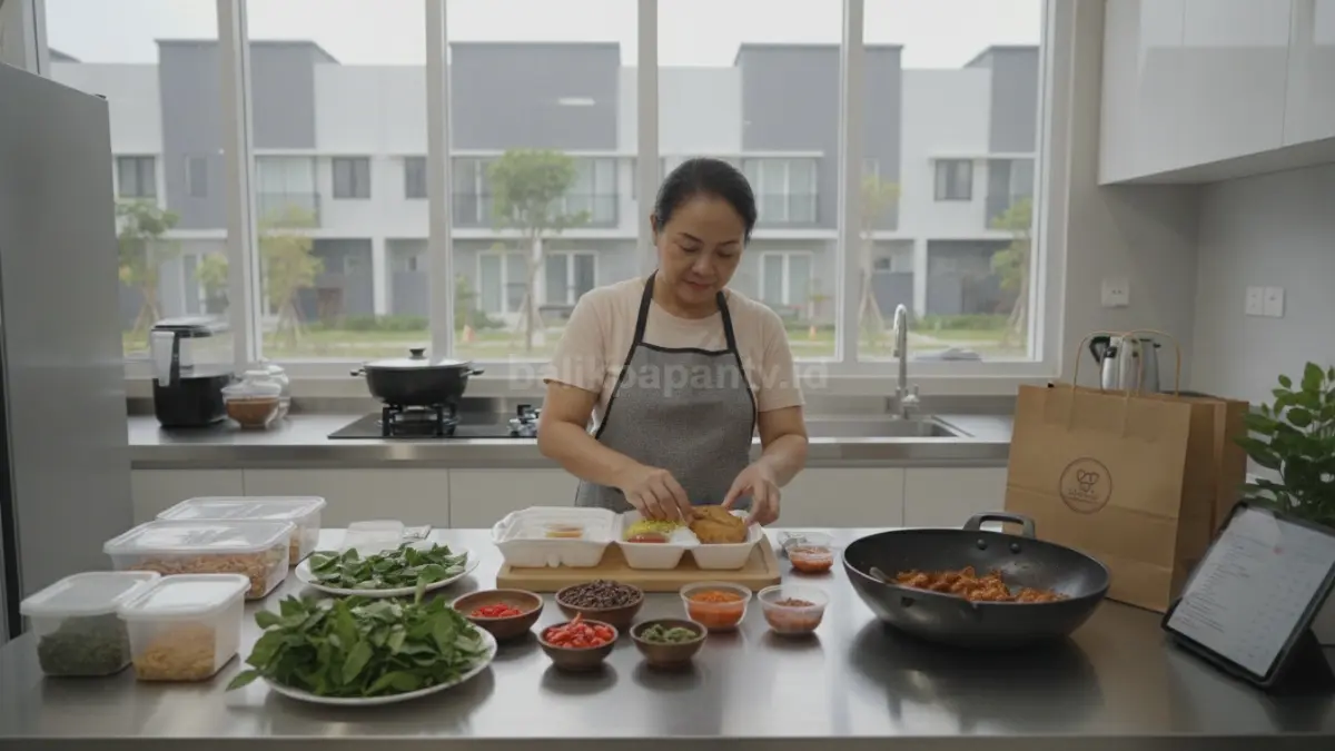 Pelaku usaha kuliner rumahan menyiapkan pesanan makanan untuk pelanggan di lingkungan sekitar.
