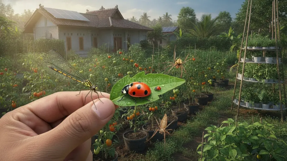 Pemanfaatan serangga predator alami menjadi solusi pengendalian hama ramah lingkungan yang semakin relevan bagi kebun rumah dan pertanian modern 2025–2026.(BTV/AI) 