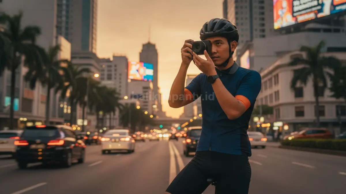 Pesepeda mengabadikan suasana kota menggunakan Ricoh GR IIIx yang ringkas dan mudah dibawa. (BTV/Ai)
