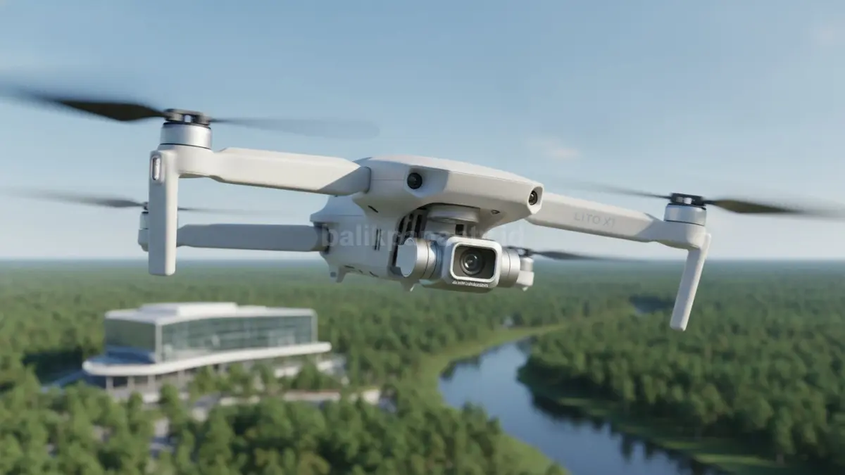 Tampilan DJI Lito X1 dengan kamera 48 MP dan gimbal 3-axis untuk menghasilkan video stabil. (BTV/Ai)
