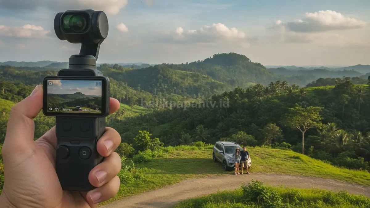 Tampilan DJI Osmo Pocket 4 saat digunakan merekam pemandangan perjalanan dengan gimbal 3-axis. (BTV/Ai)