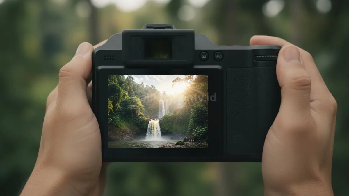 Tampilan layar OLED Hasselblad X2D2 100C saat meninjau hasil foto dengan warna yang akurat. (BTV/Ai)