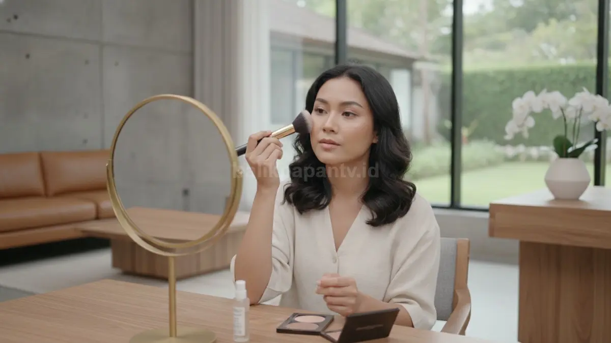 Aktivitas touch up makeup dengan penggunaan bedak yang lebih terkontrol.
