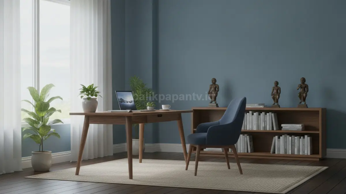 Biru kabut lembut menciptakan ruang kerja elegan, tenang, nyaman, mendukung fokus dan produktivitas sepanjang hari efektif. (BTV/AI)
