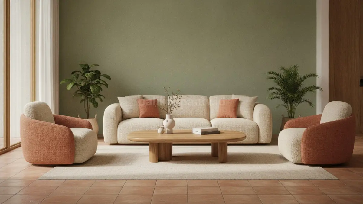Furnitur berbentuk organik menghadirkan suasana santai, modern, dan lebih ramah dalam ruangan keluarga. (BTV/AI)