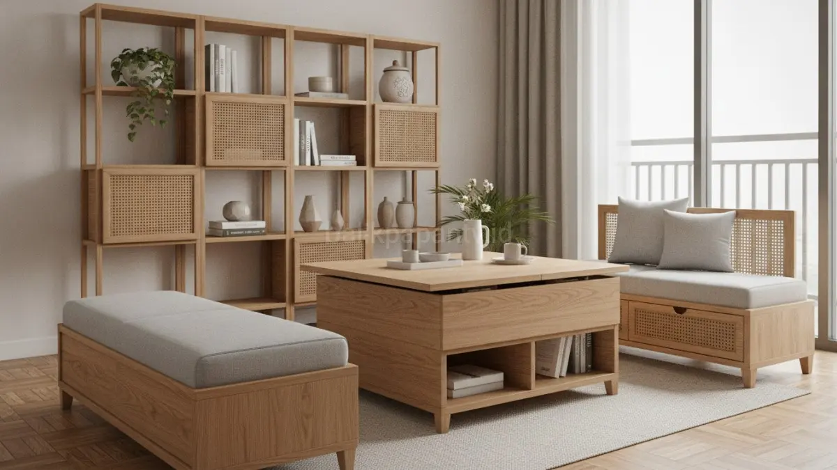 Furnitur multifungsi Japandi memadukan kesederhanaan, efisiensi ruang, dan kenyamanan dalam desain yang elegan.(BTV/AI) 