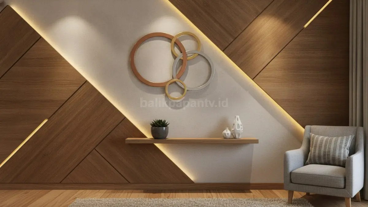 Hiasan dinding selain lukisan dengan panel kayu dan dekorasi modern yang memperkuat karakter ruang (BTV/Ai)