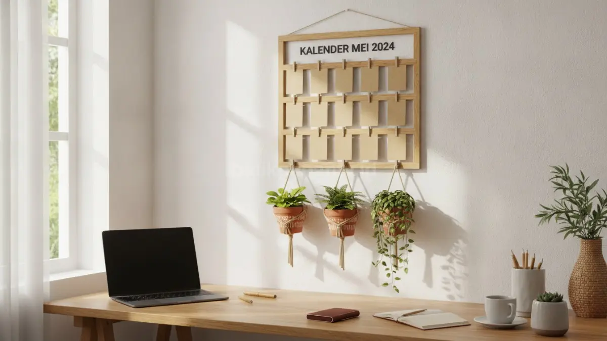 Kalender dan tanaman hias mini menciptakan ruang kerja segar, nyaman, sekaligus produktif setiap hari.  (BTV/AI)