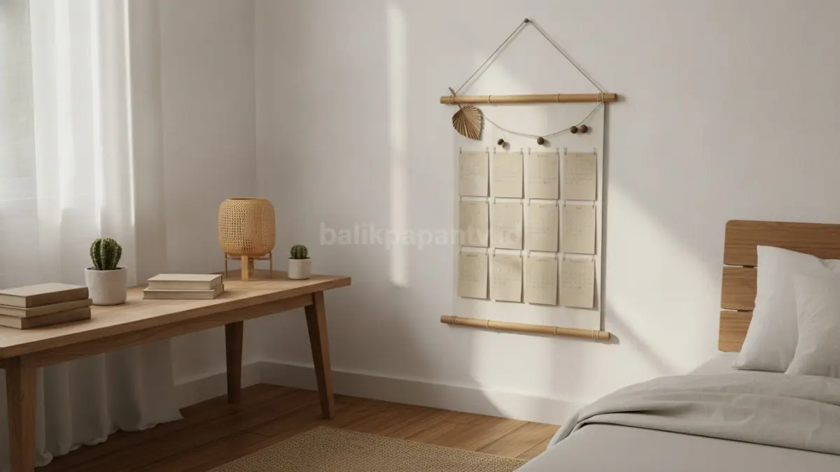 Kalender kanvas gantung tampil ringan, unik, dekoratif, cocok untuk kamar dan ruang belajar.  (BTV/AI)