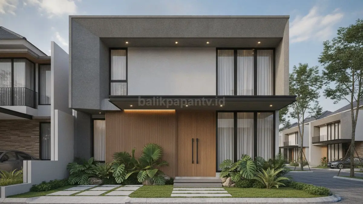 Kanopi terintegrasi membuat fasad rumah terlihat lebih rapi, modern, dan terlindungi dari panas serta hujan. (BTV/Ai)