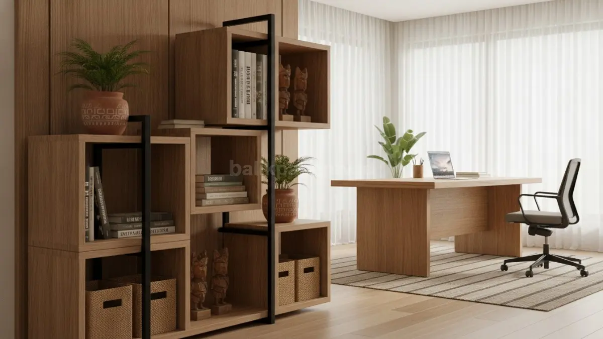 Modular shelving system menawarkan rak fleksibel yang mudah diubah, cocok untuk ruang kerja dinamis tanpa renovasi. (BTV/AI)
