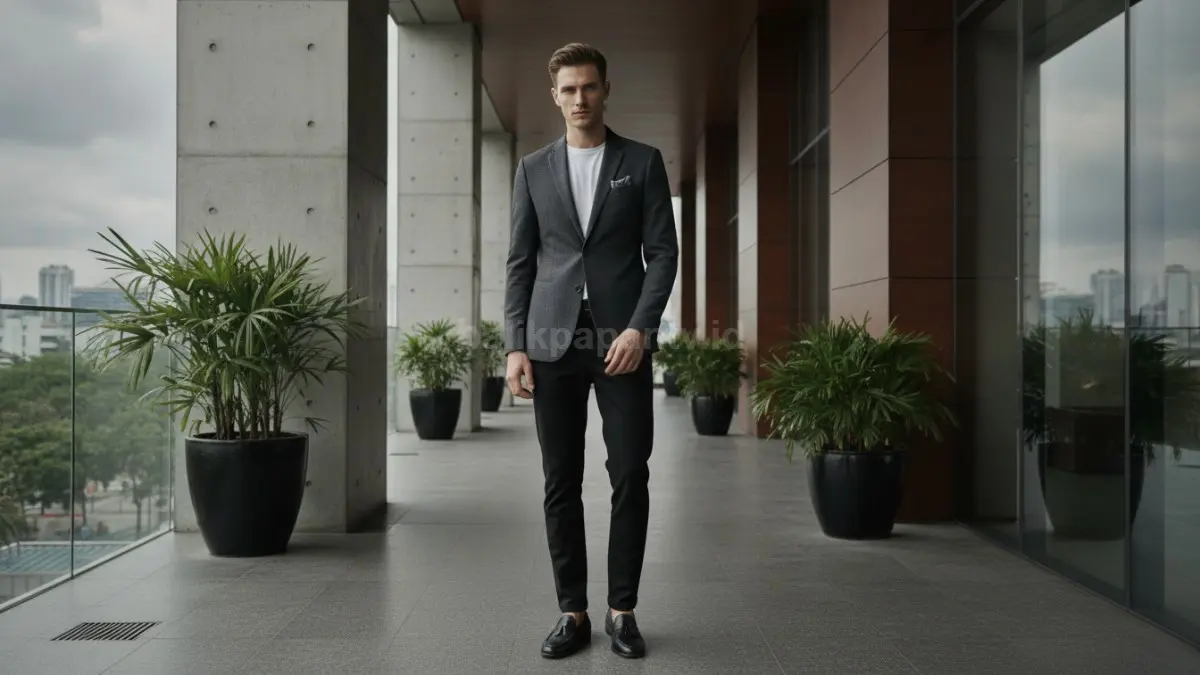 Outfit monokrom elegan dengan warna netral yang menciptakan tampilan profesional dan modern.  (BTV/AI)