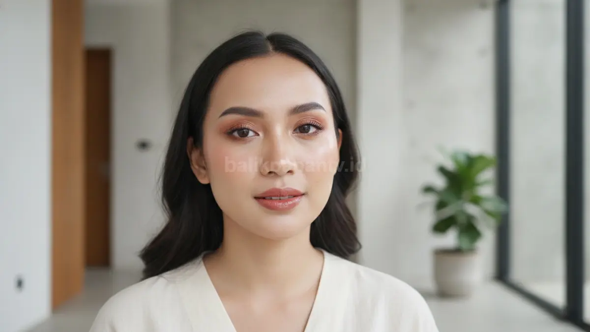 Perempuan dengan makeup natural memperlihatkan hasil riasan ringan yang menyatu dengan kulit wajah.
