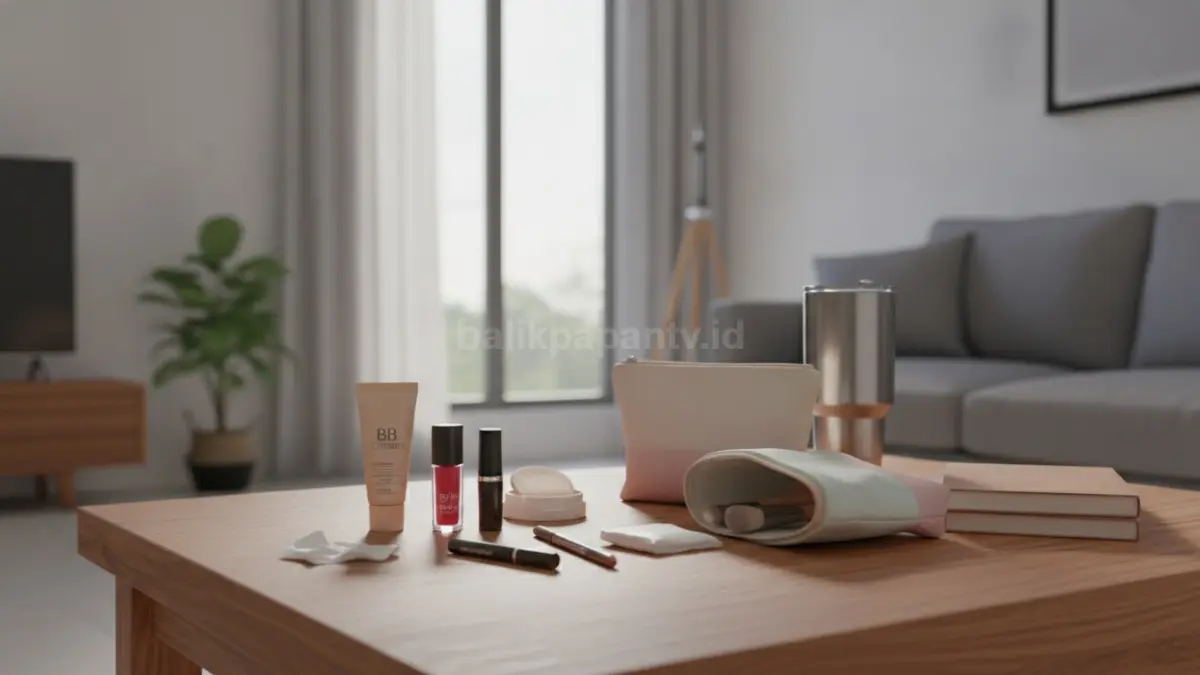 Perlengkapan makeup sederhana untuk aktivitas kampus yang praktis dan mudah dibawa.
