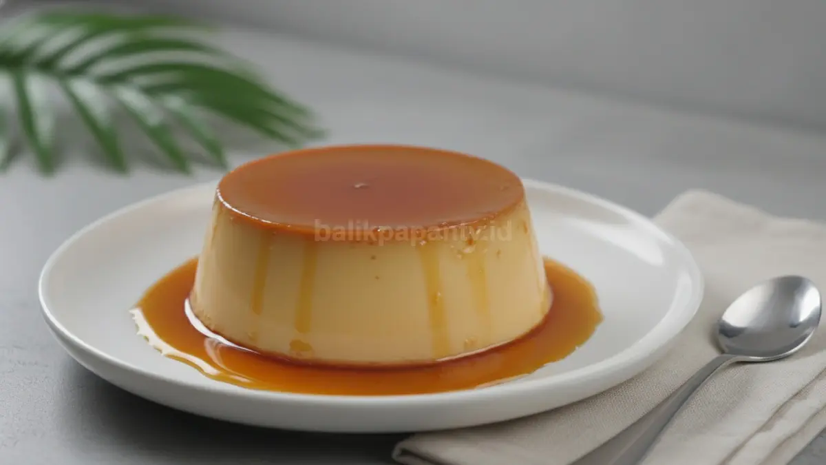 Puding karamel yang telah didinginkan sempurna dan siap disajikan sebagai hidangan penutup.
