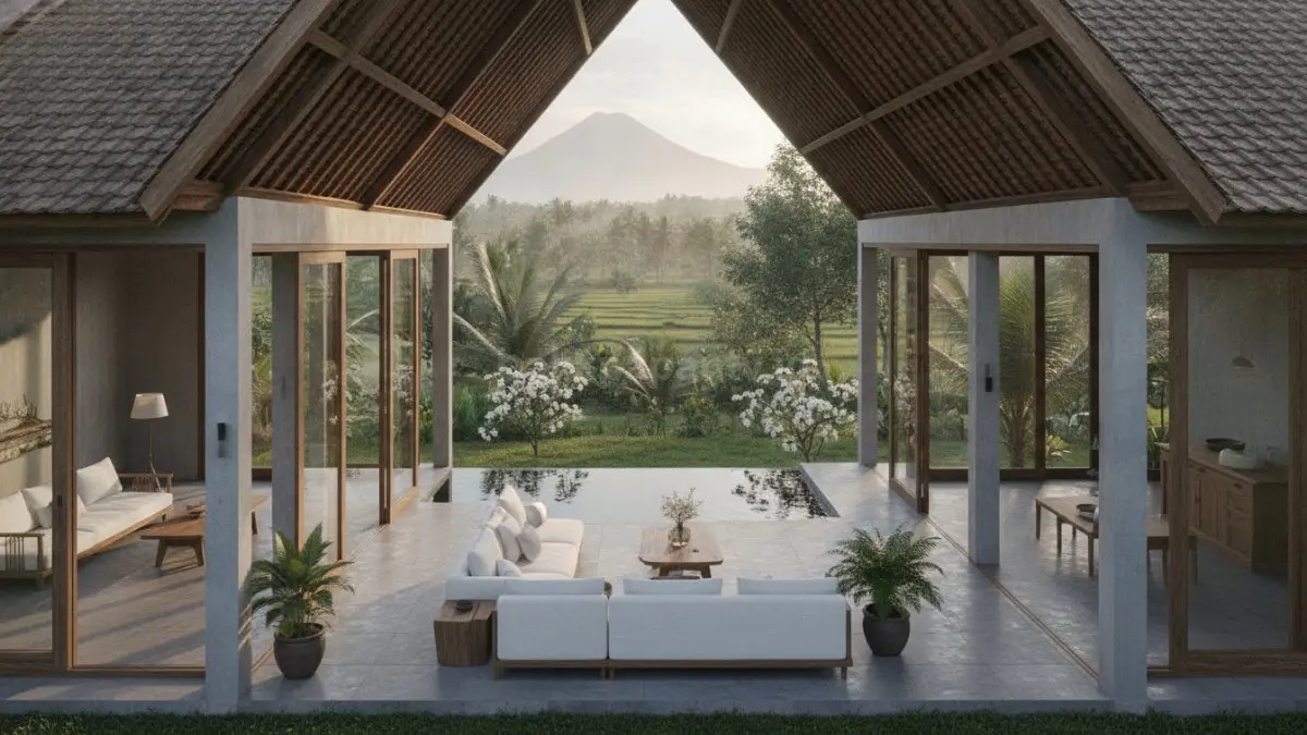 Rumah open space bergaya joglo modern menghadirkan ruang terbuka tanpa sekat untuk sirkulasi udara yang lebih baik dan suasana lebih lega. (BTV/Ai)