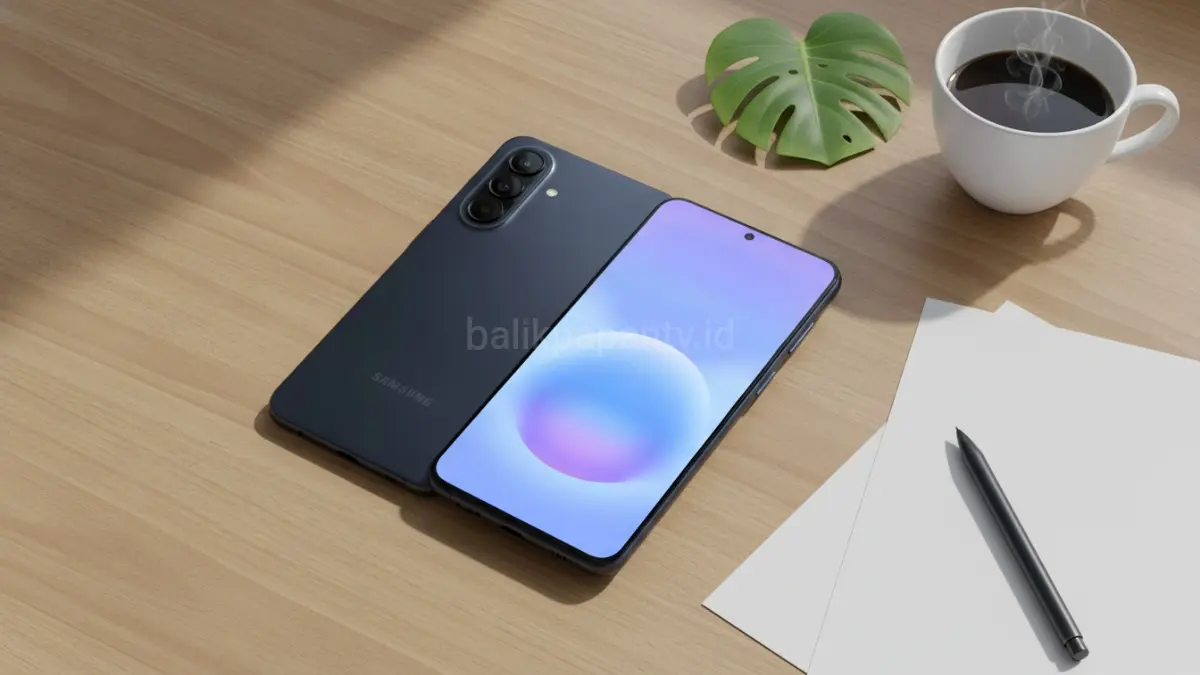Samsung Galaxy A57 hadir dengan desain lebih tipis dan ringan, namun peningkatan performa, kamera, serta baterai dinilai belum membawa perubahan yang terlalu signifikan dibanding generasi sebelumnya.(BTV/AI) 