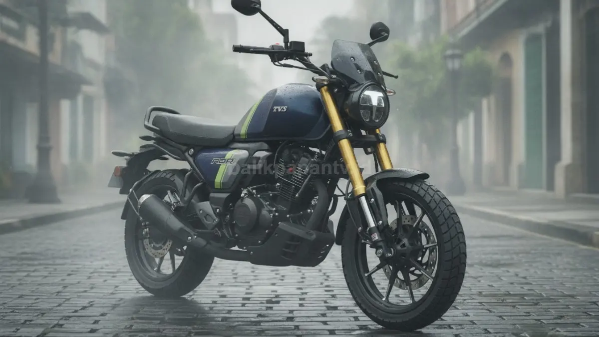 Suspensi USD dan ban dual purpose TVS Ronin 2026 yang mendukung kenyamanan berkendara harian. (BTV/Ai)