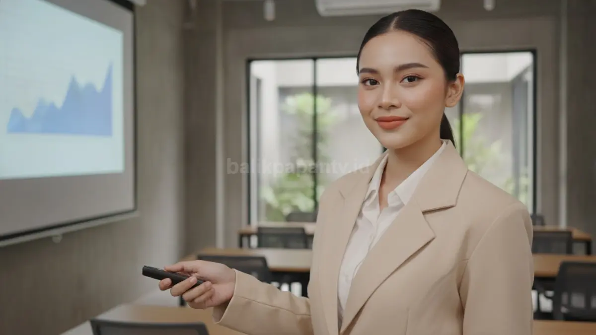 Tampilan makeup natural saat presentasi kelas yang terlihat profesional dan nyaman.
