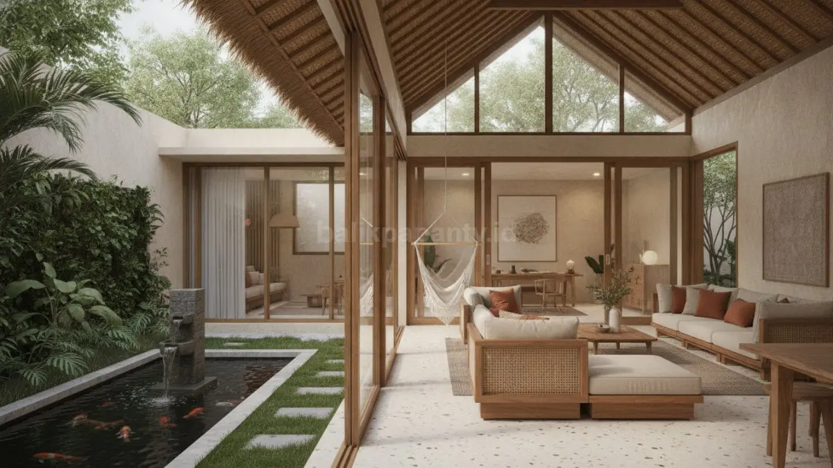 Tren desain rumah modern 2026 mengutamakan kenyamanan, fleksibilitas ruang, material alami, serta pengalaman hidup personal. (BTV/AI)