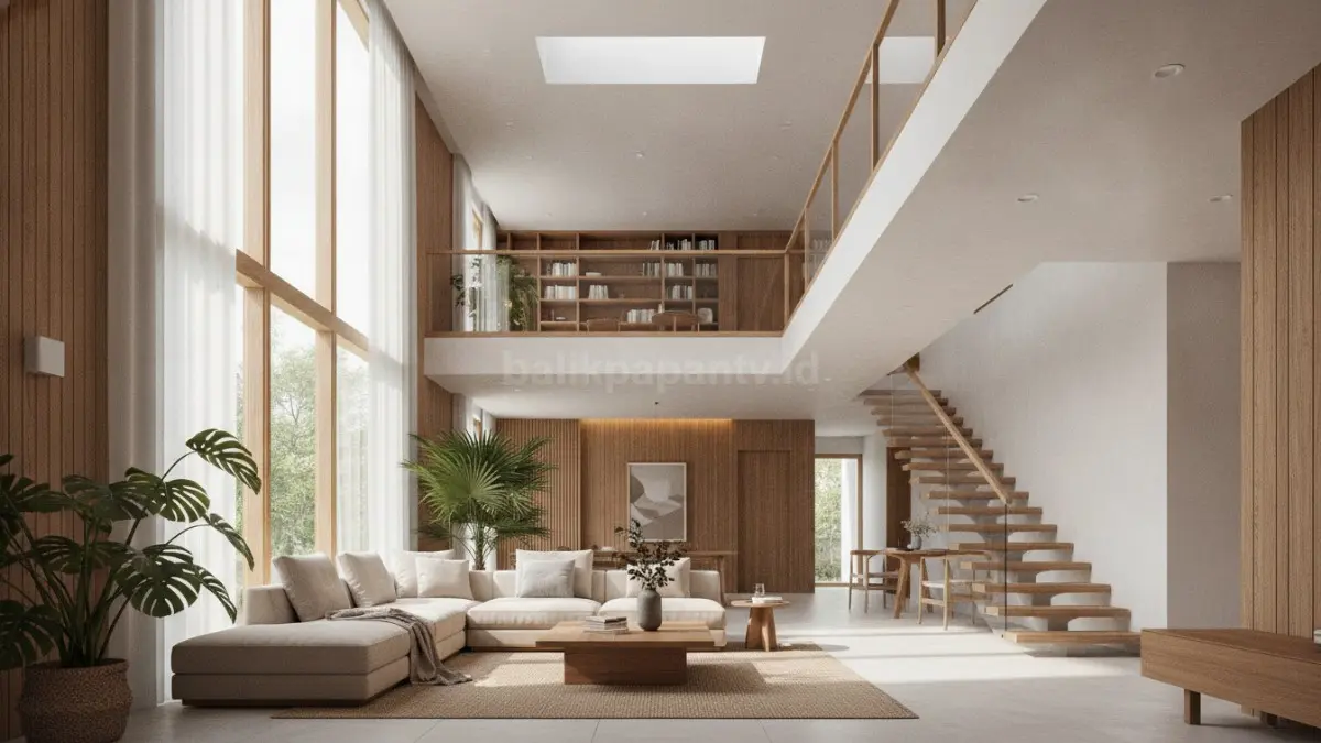 Void tengah membuat rumah terasa lebih luas, terang, dan sejuk dengan pencahayaan alami serta sirkulasi udara yang optimal. (BTV/Ai)