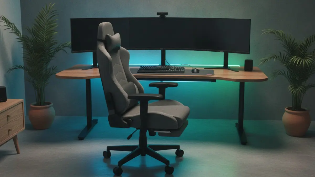 Zona ergonomi adaptif mengatur meja kursi monitor sesuai tubuh menjaga bahu leher nyaman alami pengguna. (BTV/AI)

