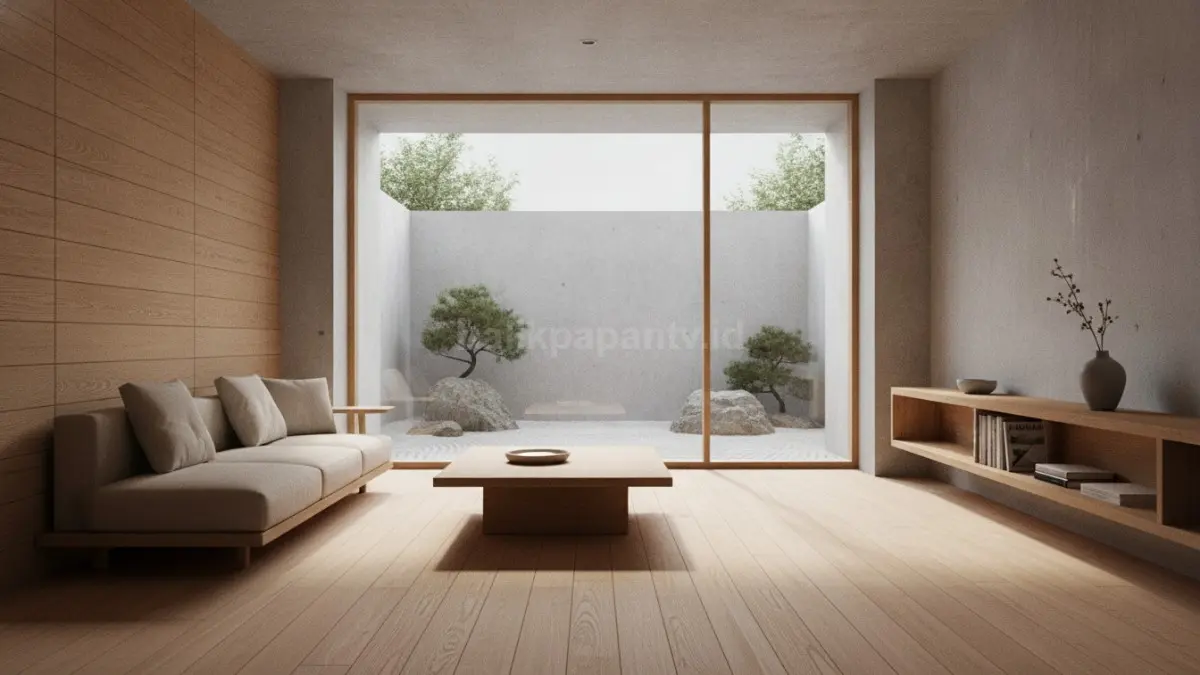 Aksen kayu menghadirkan suasana hangat dan seimbang pada desain modern. (BTV/Ai)
