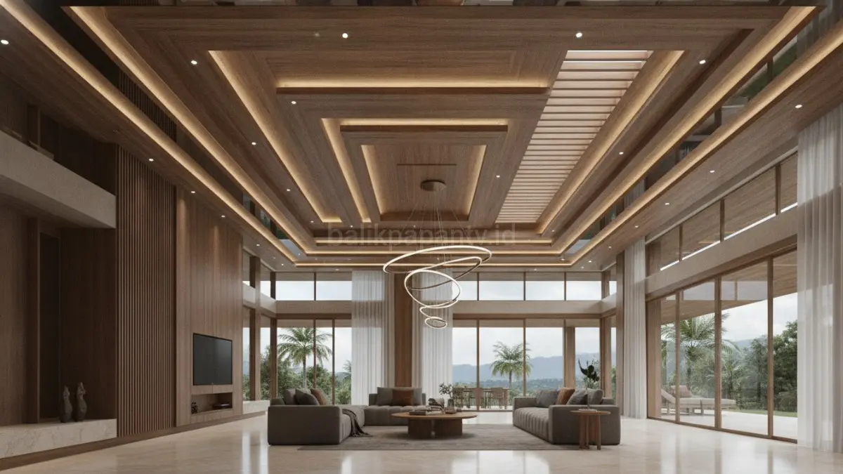 Desain plafon modern 2026 menghadirkan estetika, fungsi, dan karakter visual yang memperkuat interior.(BTV/AI) 