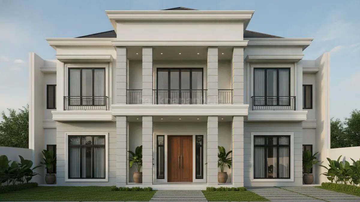 Fasad seimbang dengan pilar elegan yang menghadirkan kesan klasik dan megah. (BTV/Ai)