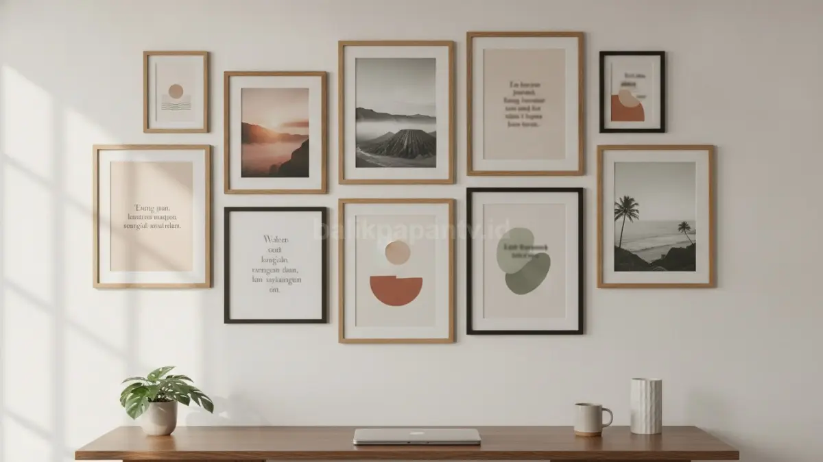 Gallery wall foto dan kutipan inspiratif menghadirkan motivasi harian sekaligus mempercantik ruang kerja.  (BTV/AI)