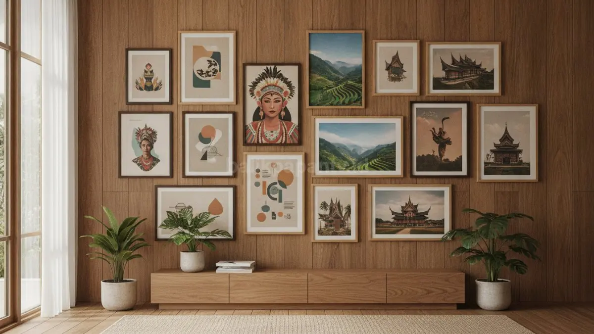 Gallery wall poster seni modern menghadirkan karakter kreatif, visual menarik, dan suasana ruangan ekspresif.  (BTV/AI)