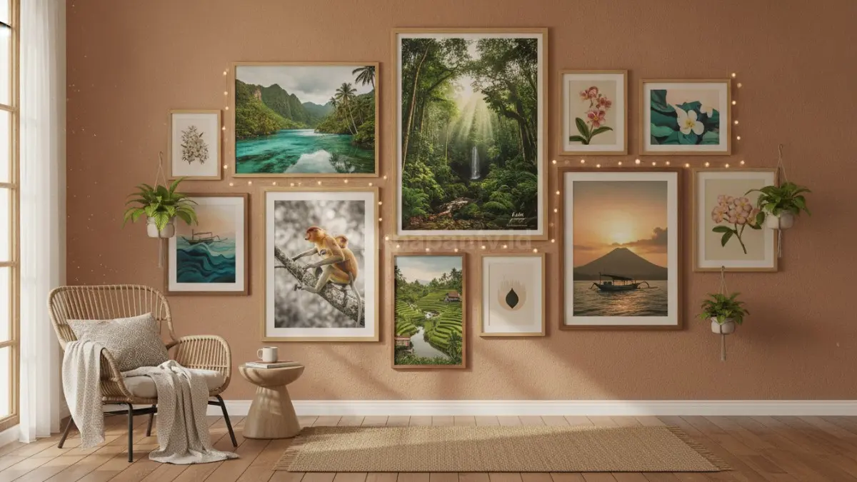 Gallery wall tema alam menghadirkan nuansa segar, menenangkan, dan dekat dengan keindahan natural.  (BTV/AI)